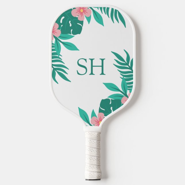 Raquette De Pickleball Personalized Floral Tropical Design Custom Initial (Recto)