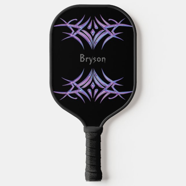 Raquette De Pickleball Personnalisé Conception Tribale Violette sur Noir (Recto)