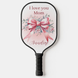 Raquette De Pickleball Personnalisé Je t'aime Maman avec Elegant Pink Bow