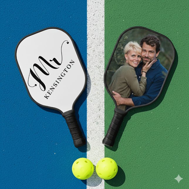 Raquette De Pickleball Personnalisé M. Newlysée Typographie Photo (Personalized Mr Newlywed Typography Photo Pickleball Paddle)