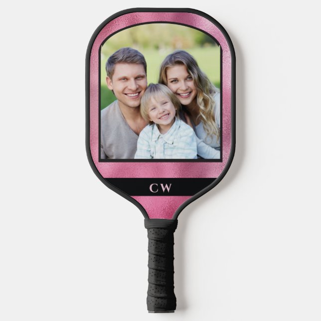 Raquette De Pickleball Personnalisé Pickleball Pink Player Photo Monogram (Recto)