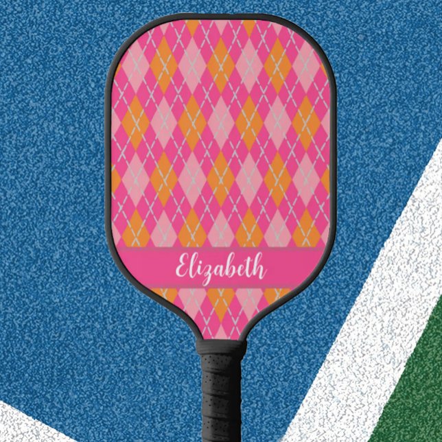 Raquette de pickleball personnalisée argyle orange (Créateur téléchargé)