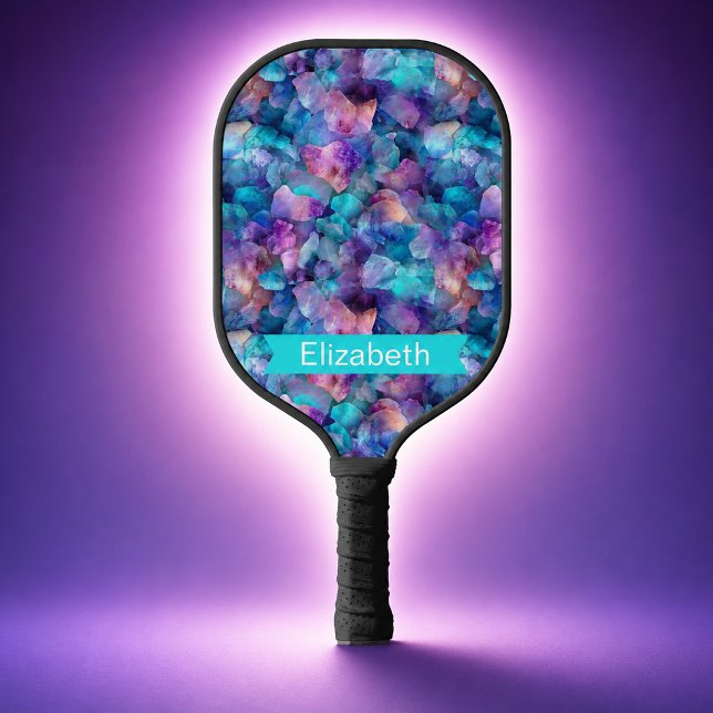Raquette de pickleball personnalisée avec cristal  (blue and purple opal crystal patterned and personalized pickleball paddle for women.)