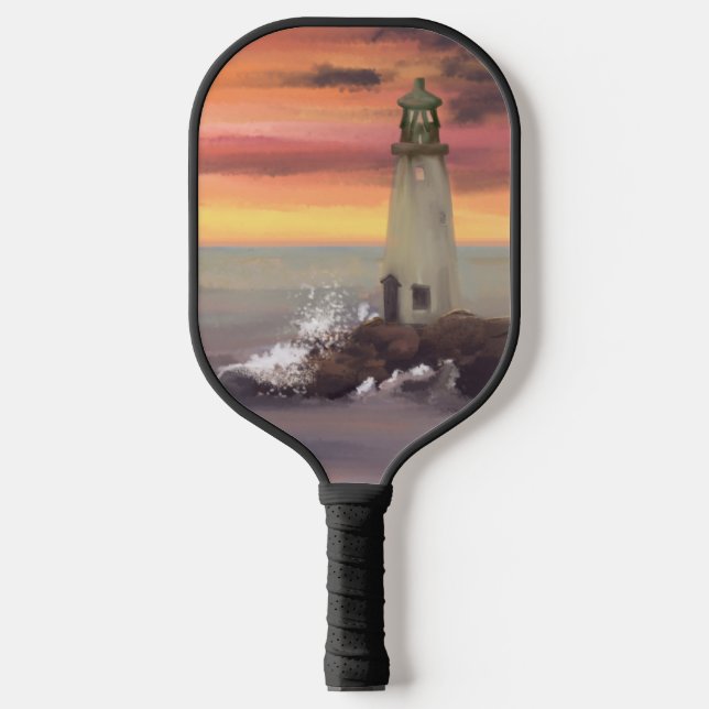 Raquette De Pickleball Phare Côtier Avec Ciel Rose Et Orange (Recto)