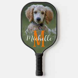 Raquette De Pickleball Photo Chien Monogramme moderne Nom du script Coule