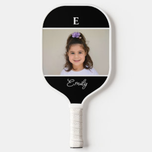Raquette De Pickleball photo d'initiale de monogramme noir et blanc minim