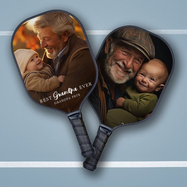 Raquette De Pickleball Photo moderne du meilleur grand-père ou grand-pare (2 Photo Modern Best Grandpa (Papa, Grandfather, etc.) Ever Pickleball Paddle)