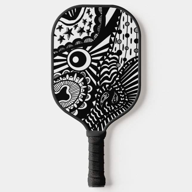 Raquette De Pickleball Pickleball paddle art noir blanc doodle (Recto)