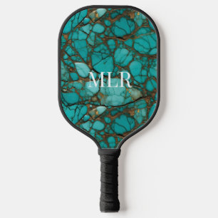 Raquette De Pickleball Pierres Turquoise & Cuir Brown Faux