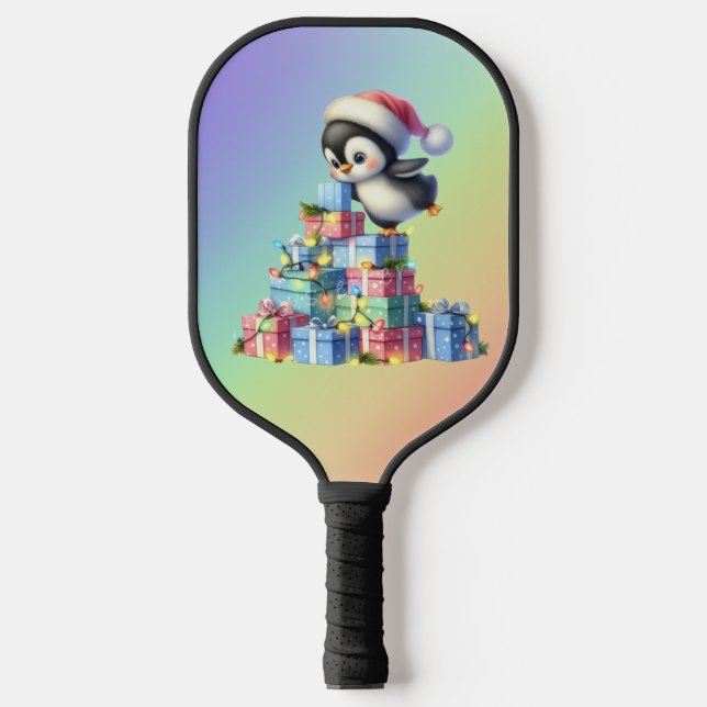 Raquette De Pickleball Pingouin de Noël mignon avec carte cadeau et lumiè (Recto)