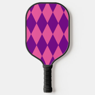 Raquette De Pickleball Pink and Purple Harlequin Checkered Design