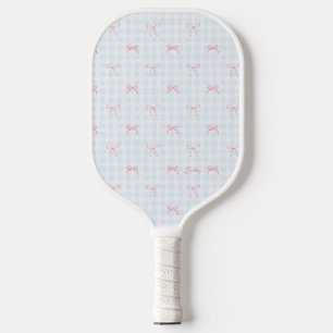 Raquette De Pickleball Pink Bow Blue En vichy Nom personnalisé