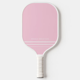 Raquette De Pickleball Pink & White Striped Minimal Nom personnalisé