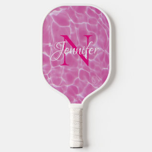 Raquette De Pickleball Piscine rose et blanc Photo Chic Monogramme