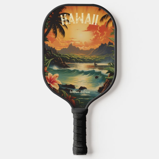 Raquette De Pickleball Plage Hawaii Art vintage Hawaii (Recto)