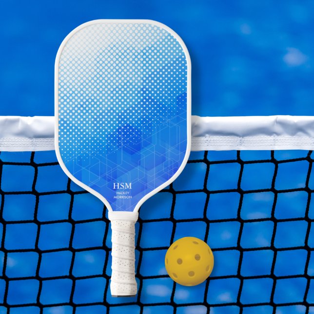 Raquette De Pickleball Points demi-teintes géométriques Blanc Bleu Gradie (Créateur téléchargé)