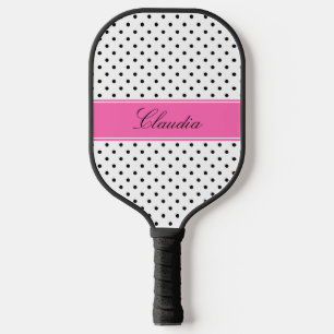 Raquette De Pickleball Pois noirs et blancs avec rose chaud