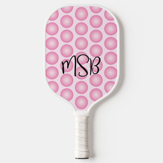 Raquette De Pickleball Pois roses Script Monogramme Pickleball Paddle (Recto)