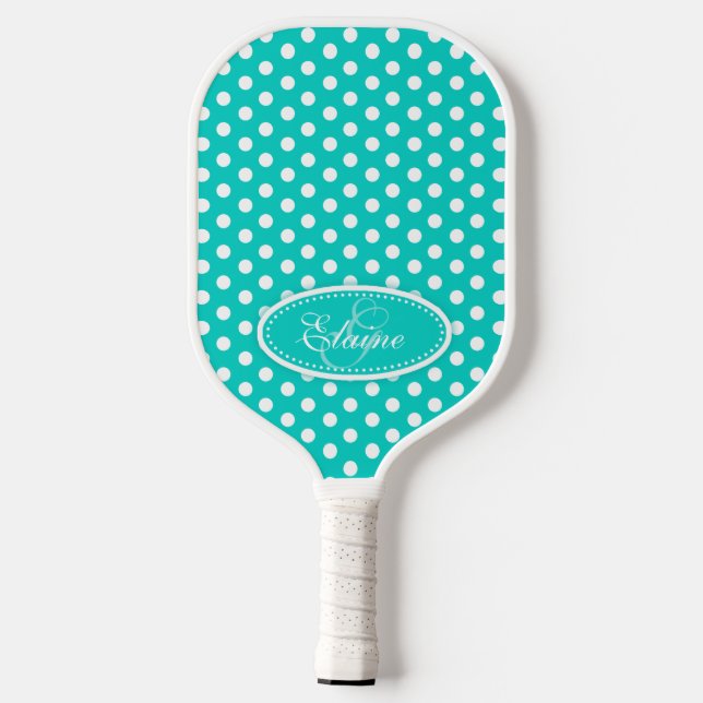 Raquette De Pickleball Polka point motif nom aqua initial (Verso)