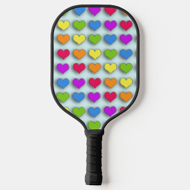 Raquette De Pickleball Poppin Retro Hearts Fun Rainbow Motif (Verso)