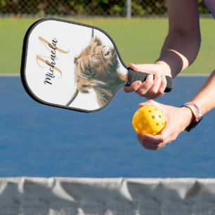 Raquette De Pickleball Portrait de vache Highland nom personnalisé monogr