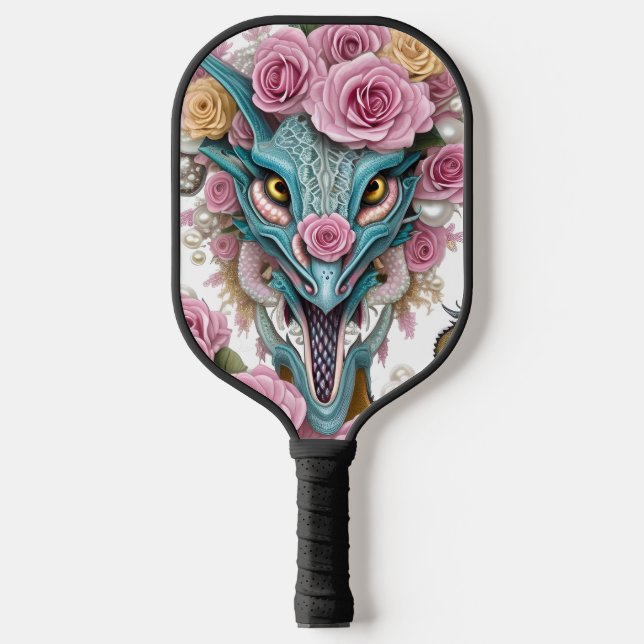 Raquette De Pickleball Portrait d'une belle tête de dragon rose lunatique (Recto)