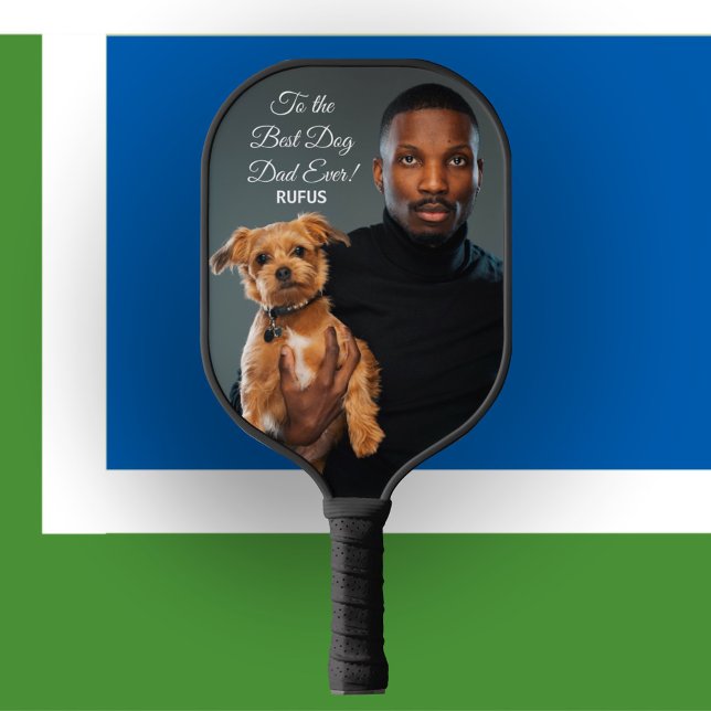 Raquette De Pickleball Pour le meilleur papa de chien jamais photo person (Créateur téléchargé)