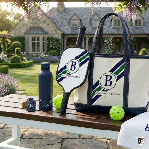 Raquette De Pickleball Préclassique Navy Vert Rayé Monogramme
