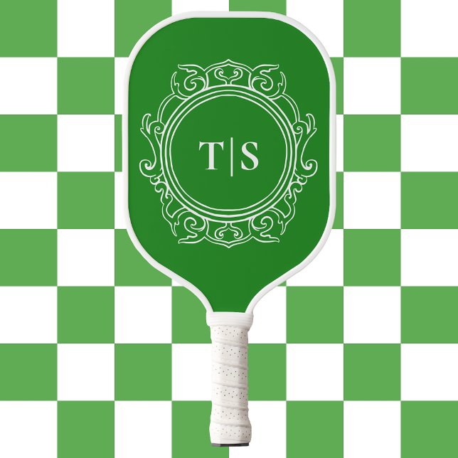 Raquette De Pickleball Preppy Green Ornate Classic Monogram (Preppy Green Ornate Classic Monogram Pickleball Paddle)