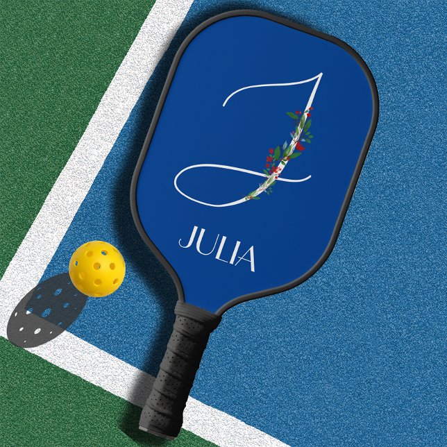 Raquette De Pickleball Professeur initial de fleurs d'aquarelle J monogra (Créateur téléchargé)