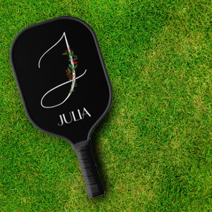 Raquette De Pickleball Professeur initial de fleurs d'aquarelle J monogra