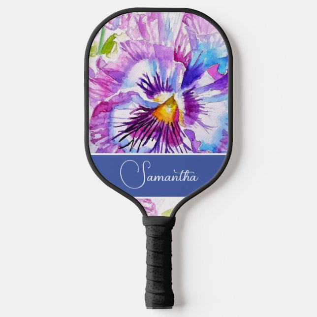Raquette De Pickleball Purple Pansy Flower Floral Womans Nom Vous Aimez (Recto)
