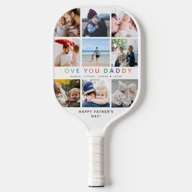 Raquette De Pickleball Rainbow 'LOVE YOU DADDY' Photo Collage Keepsaké (Recto)