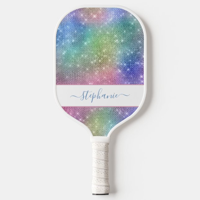 Raquette De Pickleball Rainbow Sparkle Parties scintillant Girly Glam Per (Recto)