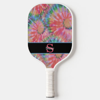 Raquette De Pickleball Rainbow Tie Dye Hippie Motif initial Monogramme