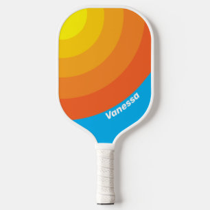 Raquette De Pickleball Rayon de soleil Marin Cercle Rayure avec nom
