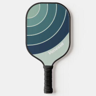 Raquette De Pickleball Rayure de cercle nostalgique Ocean Green avec nom