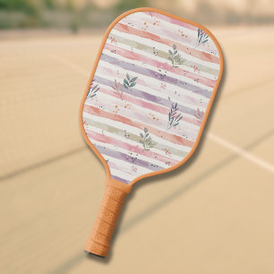 Raquette De Pickleball Rayures de feuilles pastel à l'aquarelle vintage