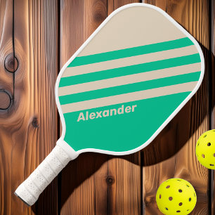 Raquette De Pickleball Rayures Menthe Fraîche Sport Vintage avec Nom