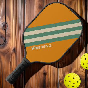Raquette De Pickleball Rayures Orange Rétro avec Nom