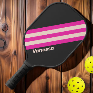 Raquette De Pickleball Rayures Rétro Bubble Gum avec Nom