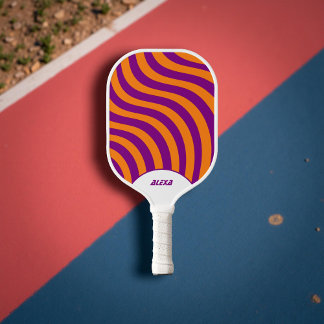 Raquette De Pickleball Rayures Rétro Orange & Violet des Années 70 & Grib