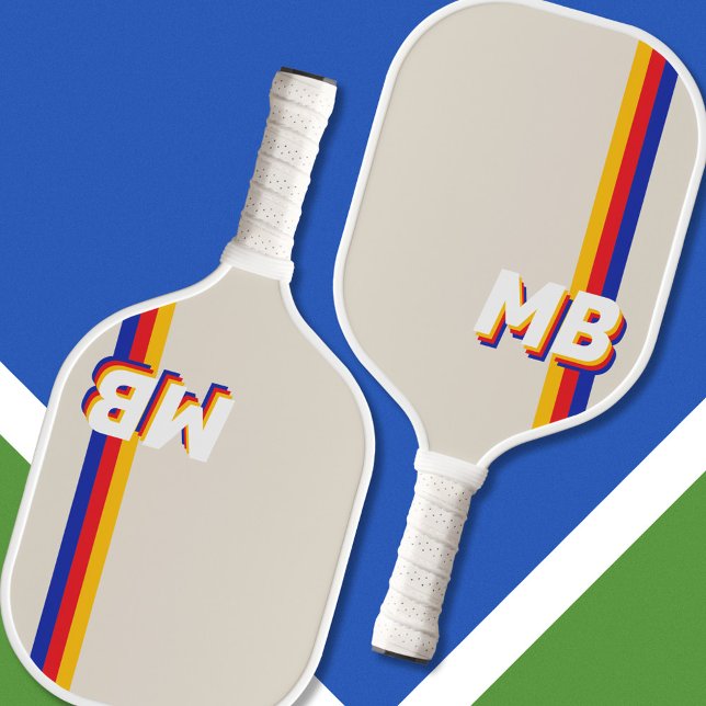 Raquette De Pickleball Rayures rétrospectives Monogramme initial personna (Créateur téléchargé)