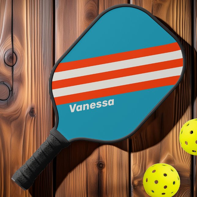 Raquette De Pickleball Rayures Rush Coucher de soleil Rétro avec Nom (Créateur téléchargé)