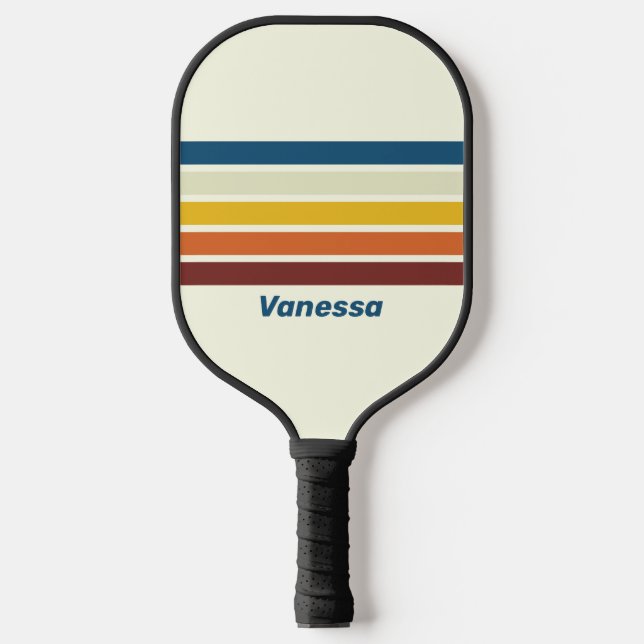 Raquette De Pickleball Rayures Vintage Five Across avec nom (Recto)