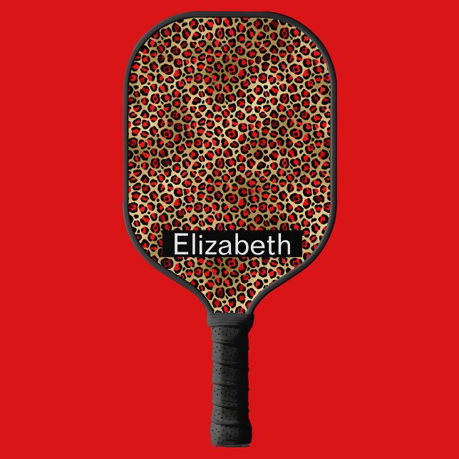 Raquette De Pickleball Red and Gold Leopard Print Personalized (Créateur téléchargé)