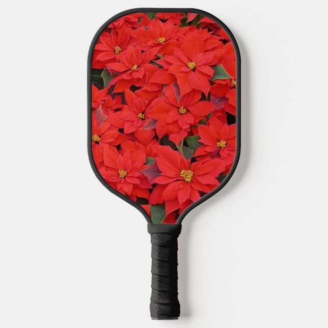 Raquette De Pickleball Red Poinsettias I Christmas Holiday Floral Photo (Recto)