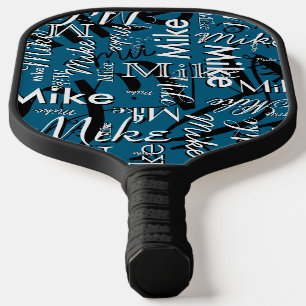Raquette De Pickleball Répéter le nom noir&blanc sur tout le bleu