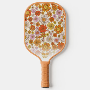 Raquette De Pickleball Retro Boho Chic Floral Imprimer Cool texte personn