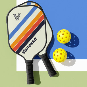 Raquette De Pickleball Rétro cinq Rayé avec Initiale et Nom